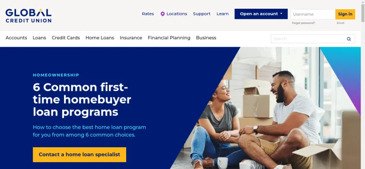 Screenshot Global Credit Union Home Loans