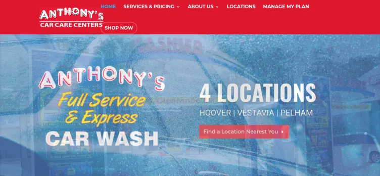 Screenshot Anthony's Full Service Detail and Express Car Wash Center + Service Center