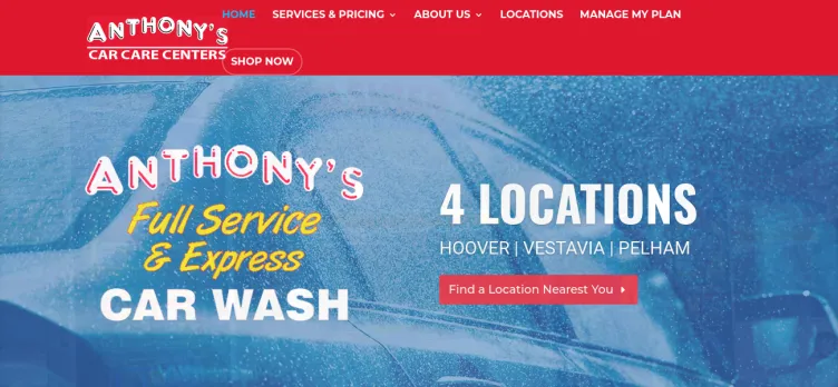 Screenshot Anthony's Full Service Detail and Express Car Wash Center + Service Center