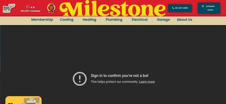 Screenshot Milestone Electric, A/C, & Plumbing