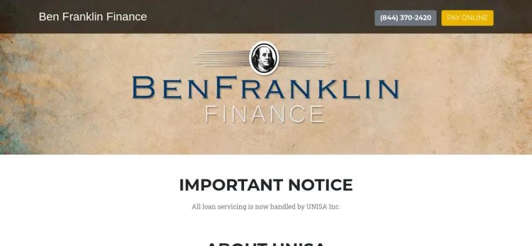 Screenshot Ben Franklin Finance