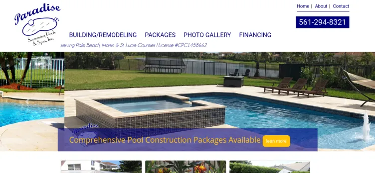 Screenshot Paradise Swimming Pools & Spas