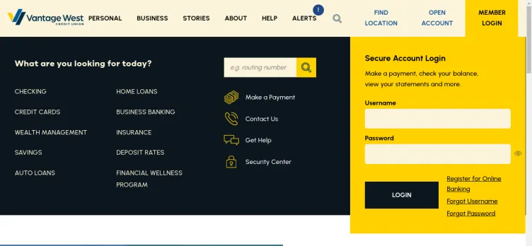 Screenshot Vantage West Credit Union