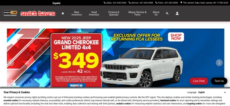 Screenshot Smith Haven Chrysler Jeep Dodge