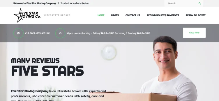 Screenshot Five Star Moving Company