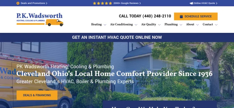 Screenshot P.K. Wadsworth Heating & Cooling