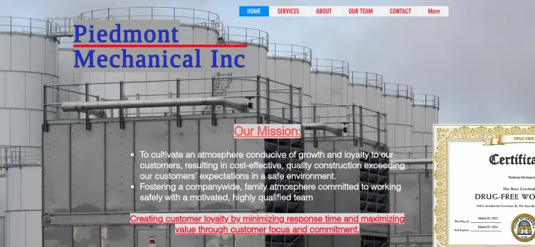 Screenshot Piedmont Mechanical Contractors