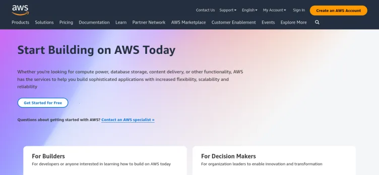 Screenshot Amazon Web Services (AWS)