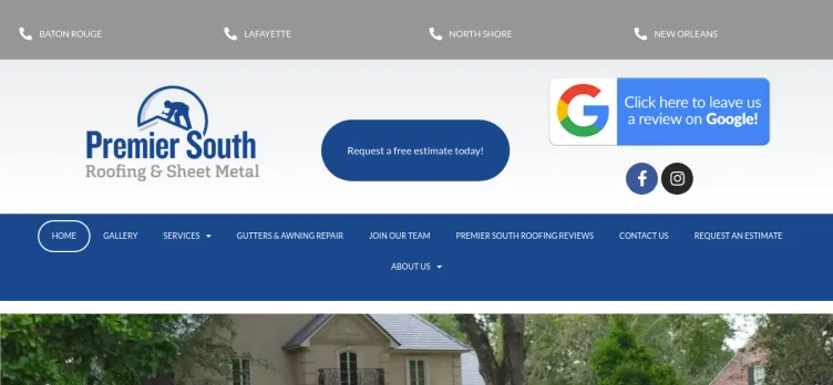 Screenshot Premier South Roofing & Sheet Metal