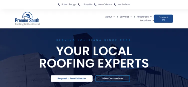 Screenshot Premier South Roofing & Sheet Metal