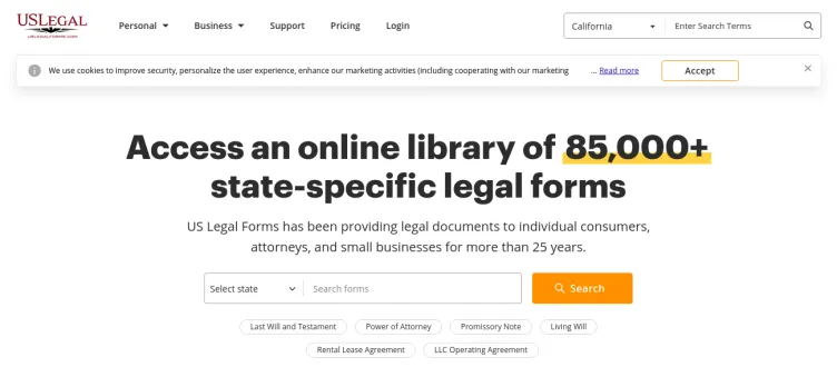 Screenshot U.S. Legal Forms