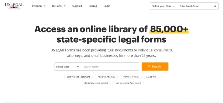 Screenshot U.S. Legal Forms