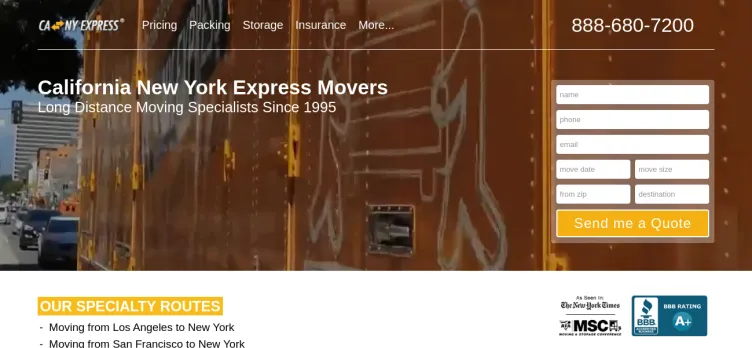 Screenshot California New York Express Moving