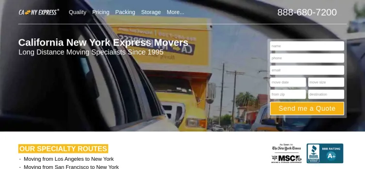 Screenshot California New York Express Moving