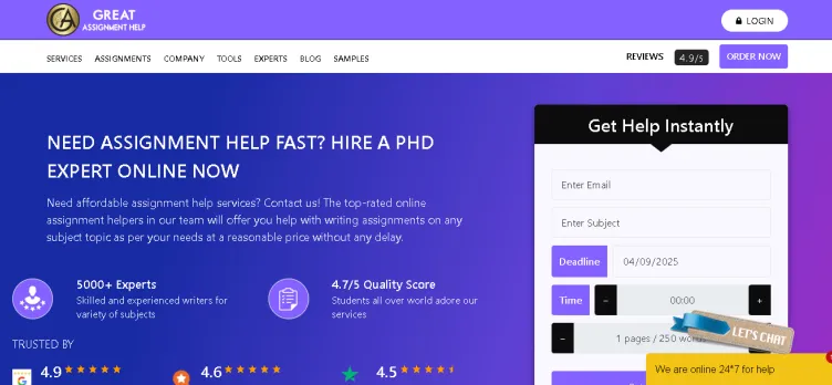Screenshot Great Assignment Help