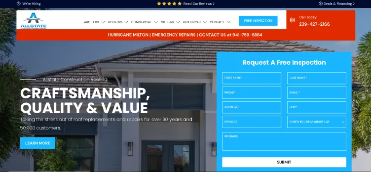 Screenshot Allstate Construction Roofing