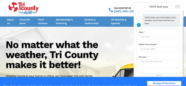 Screenshot Tri County Air Conditioning & Heating