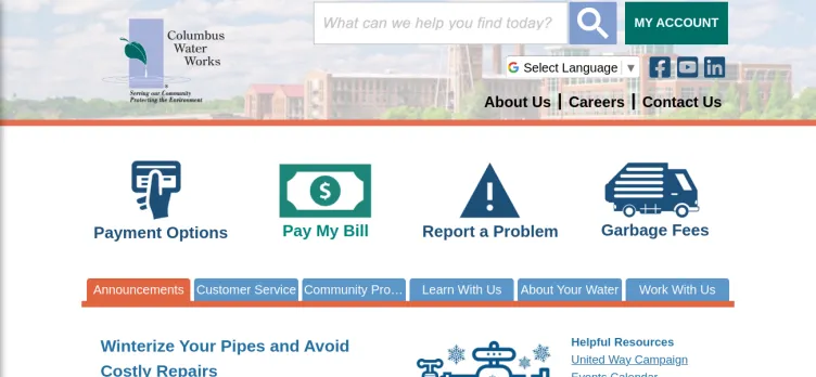 Screenshot Columbus Water Works