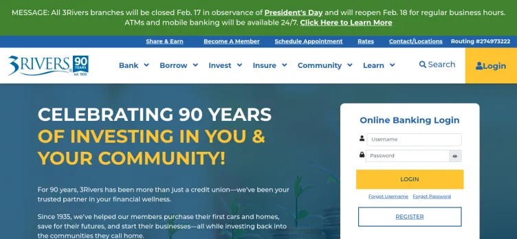 Screenshot Three Rivers Federal Credit Union