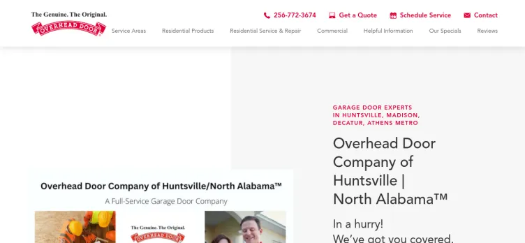 Screenshot Overhead Door Company of Huntsville/ North Alabama