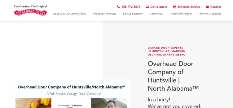 Screenshot Overhead Door Company of Huntsville/ North Alabama