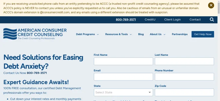 Screenshot American Consumer Credit Counseling