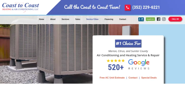 Screenshot Coast to Coast Heating & Air