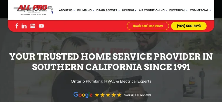 Screenshot All Pro Plumbing, Heating, Cooling & Electrical