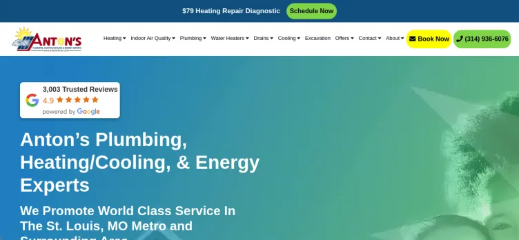 Screenshot Anton's Plumbing, Heating/ Cooling & Energy Experts