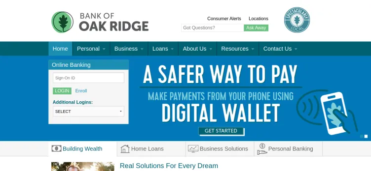 Screenshot Bank of Oak Ridge