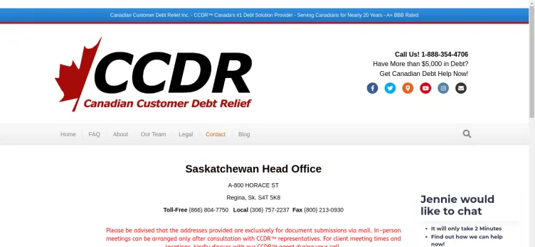 Screenshot Canadian Customer Debt Relief