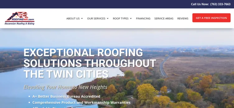 Screenshot Ascension Roofing & Siding