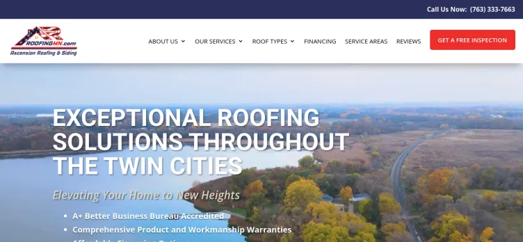 Screenshot Ascension Roofing & Siding