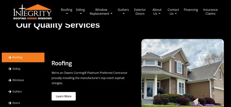 Screenshot Integrity Roofing, Siding, Gutters, & Windows