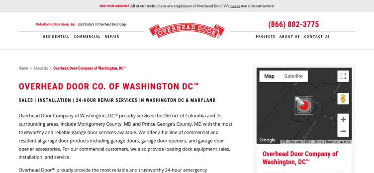 Screenshot Overhead Door Company of Washington
