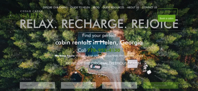 Screenshot Cedar Creek Cabin Rentals
