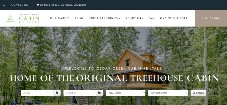 Screenshot Cedar Creek Cabin Rentals