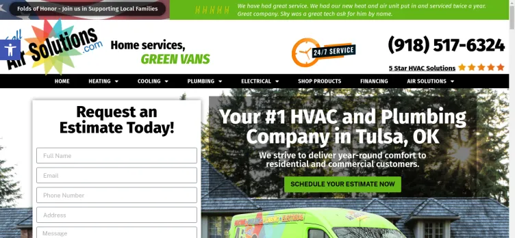 Screenshot Air Solutions Heating, Cooling, Plumbing & Electric