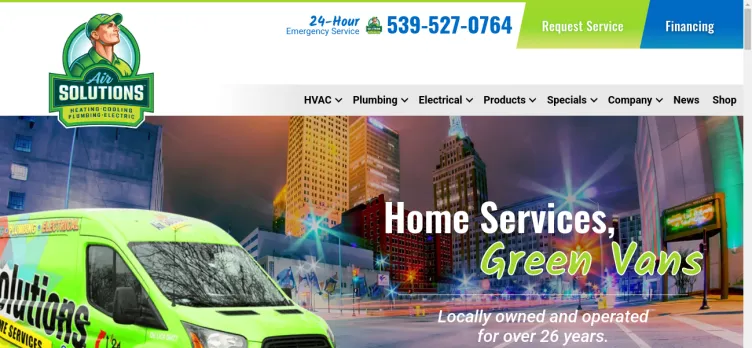 Screenshot Air Solutions Heating, Cooling, Plumbing & Electric