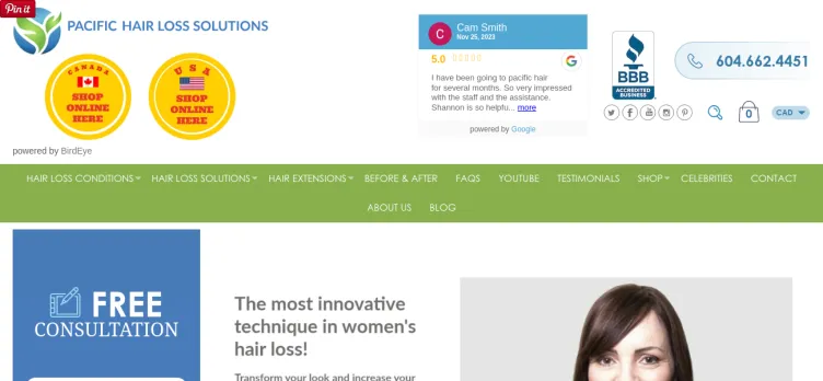 Screenshot Pacific Hair Loss Solutions