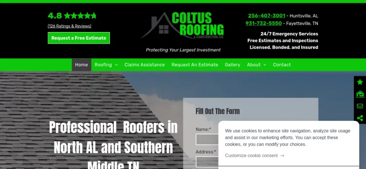 Screenshot Coltus Roofing and Construction