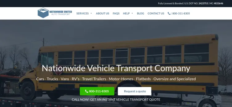Screenshot Nationwide United Auto Transport
