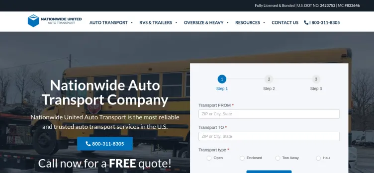 Screenshot Nationwide United Auto Transport