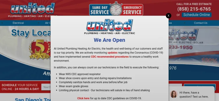 Screenshot United Plumbing Heating Air & Electric