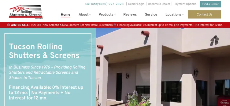 Screenshot Tucson Rolling Shutters & Screens