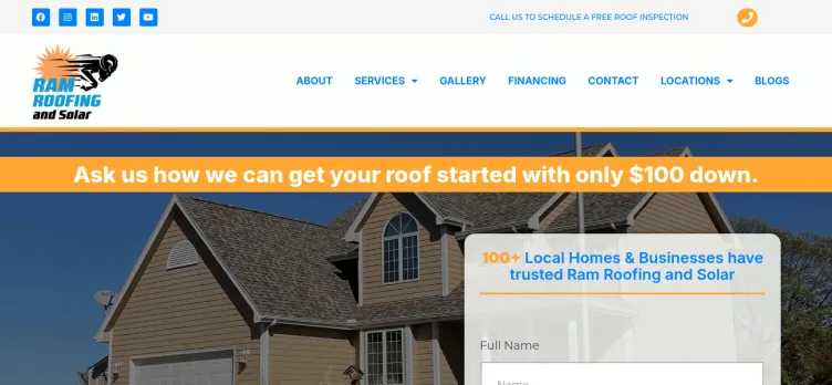 Screenshot Ram Roofing and Solar