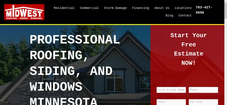 Screenshot Midwest Roofing Siding & Windows