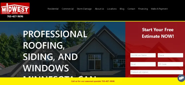 Screenshot Midwest Roofing Siding & Windows