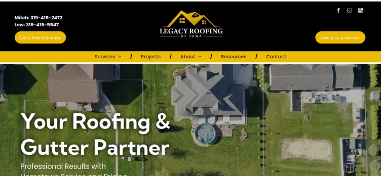 Screenshot Legacy Roofing of Iowa