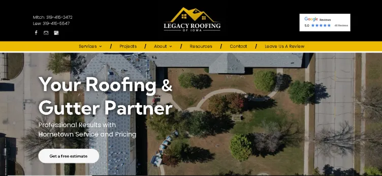 Screenshot Legacy Roofing of Iowa